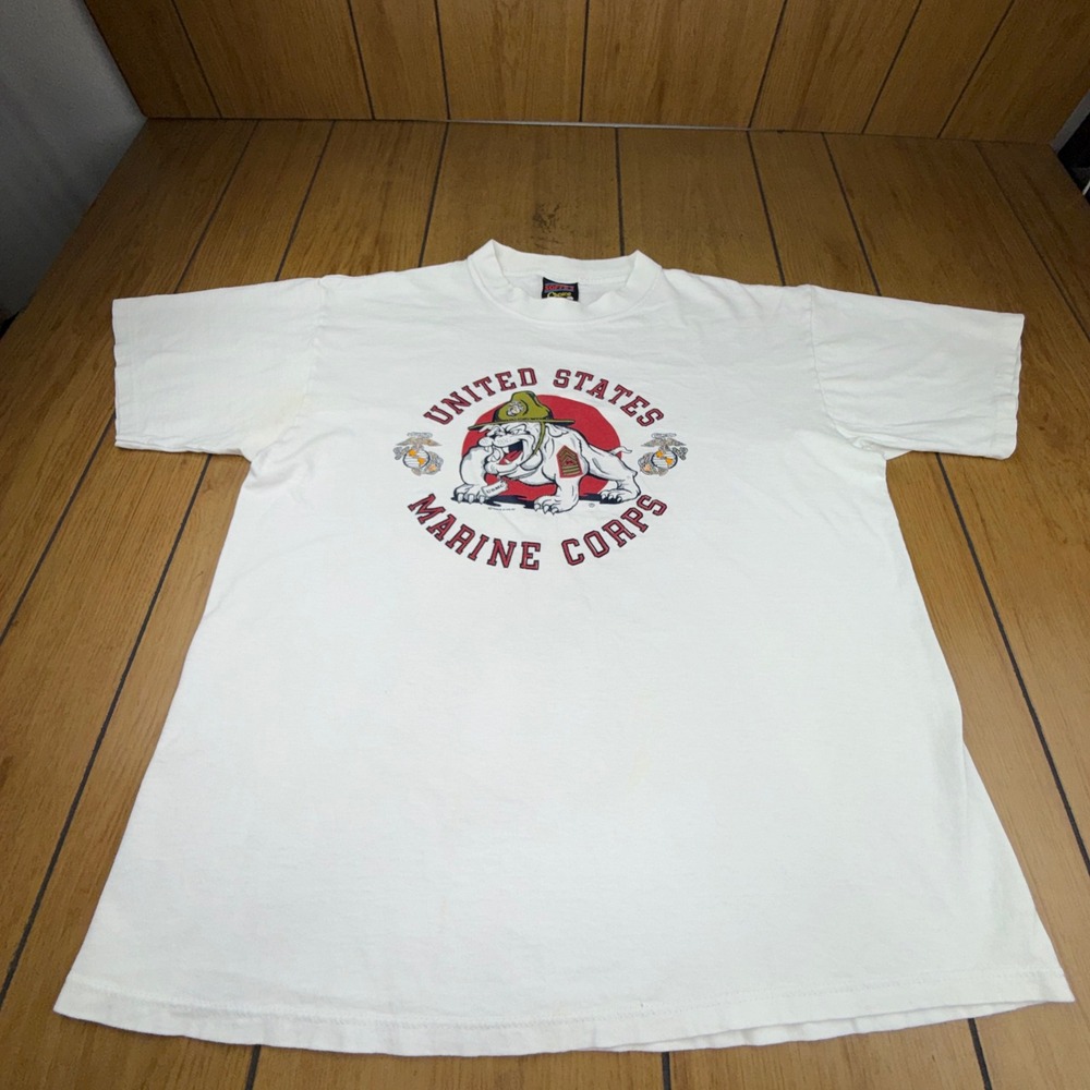 Vintage Soffe US Marine Corps Bulldog T-Shirt Large White 1983 USMC Graphic Tee